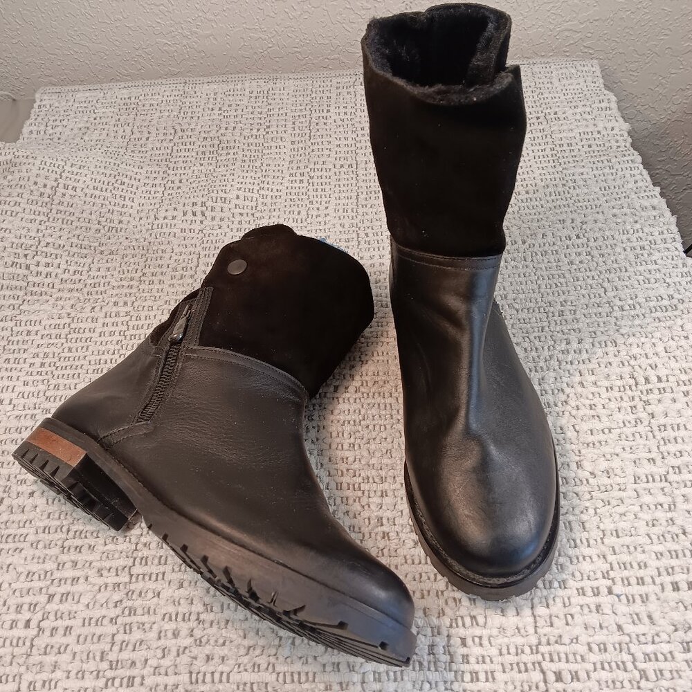 Fabianelli women's Made in Italy black leather mid-calf moto boots sz 7.5